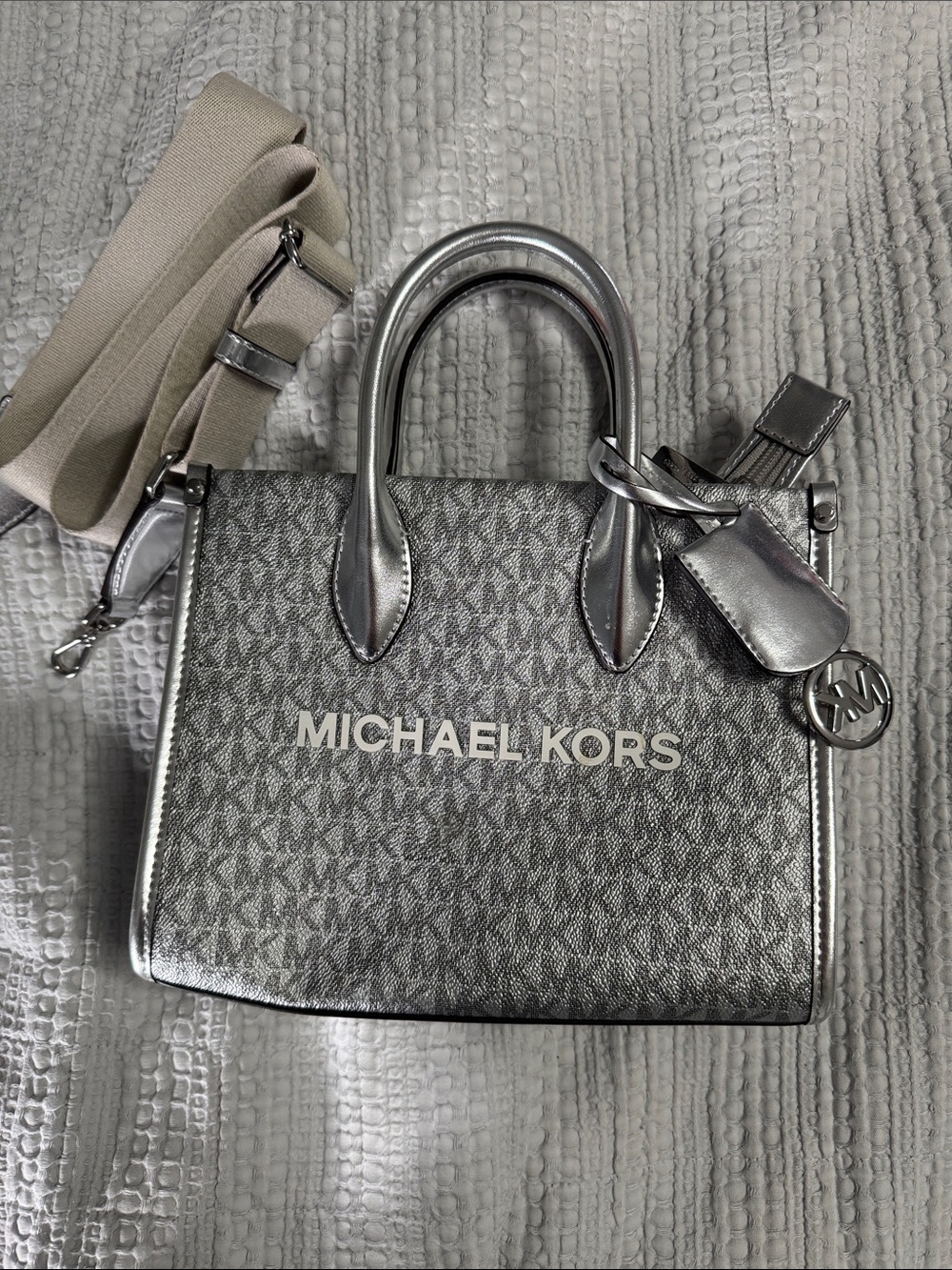 Michael Kors Metallic Silver Monogram Satchel